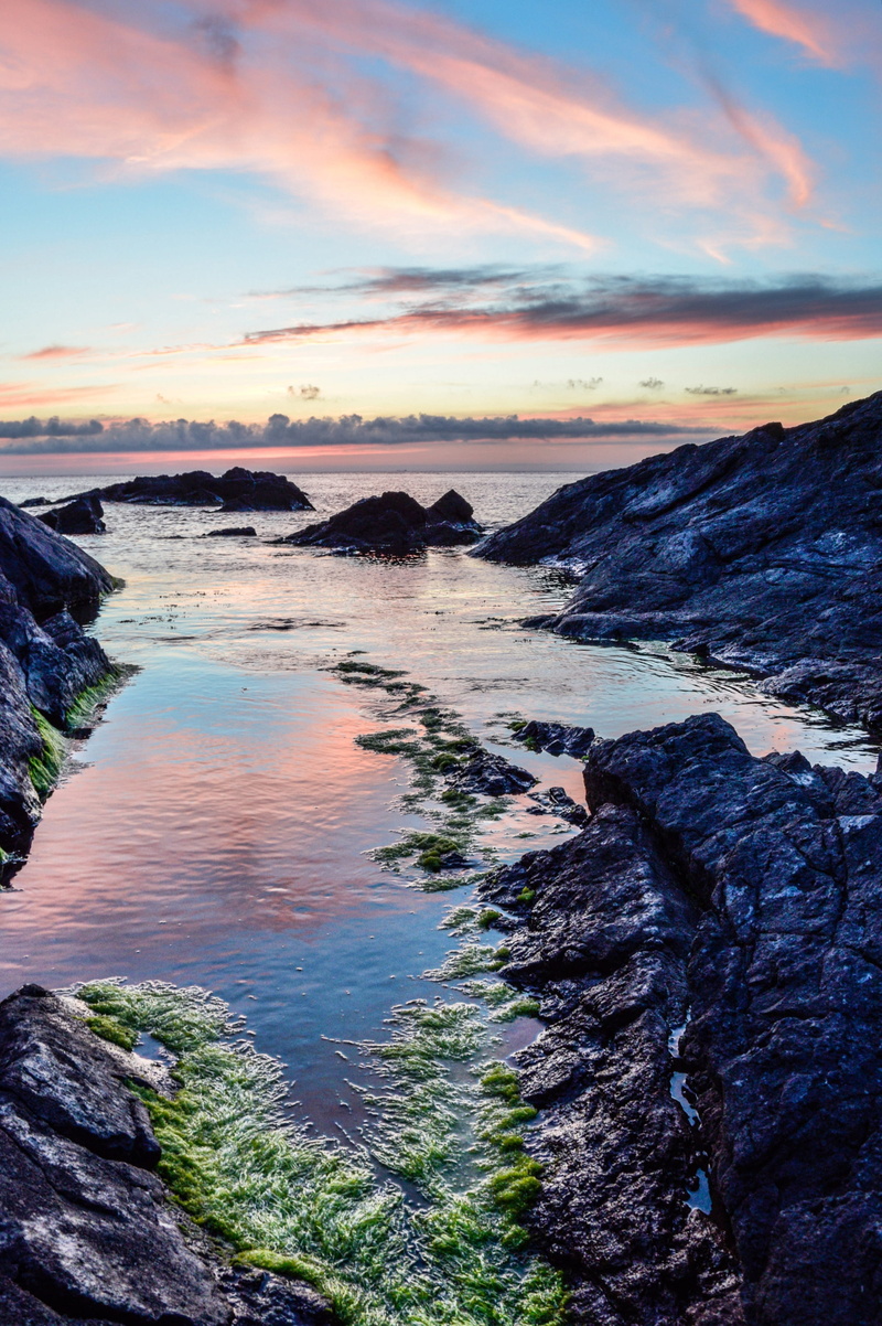 sea, rock formation, tranquil scene, landscape, 4K, marine, moss, sky, rock, cloud - sky, red, ganesh, no people, rock - object, sunset, idyllic, beauty in nature