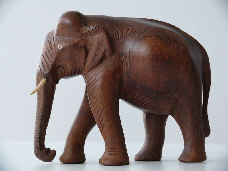 no people, studio shot, cultural, representation, brown, elephant, mammal, traditional, antique, one animal, white background, wood, lifestyle, close-up