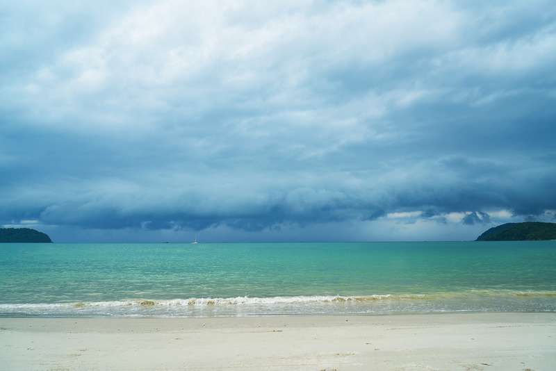 turquoise colored, idyllic, environmental, 8K, clouds, ganesh, horizon, mountain, seashore, beach, nature, holidays, cloud, cambodia, sky, no people, rainy