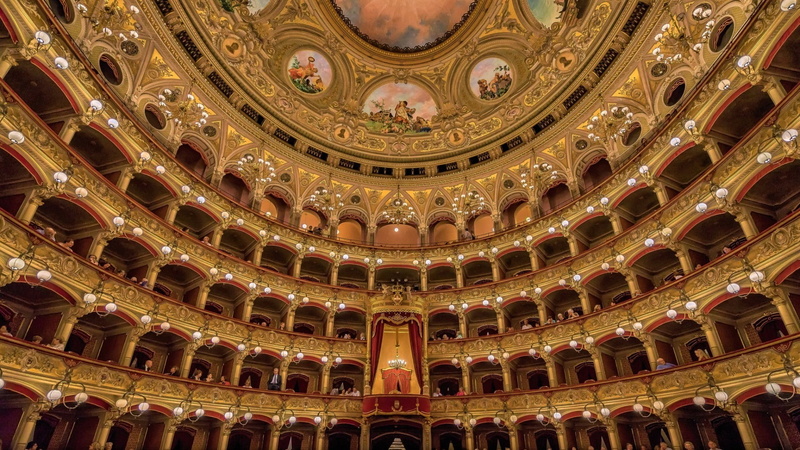 Architecture, Theatre, Painting, Opera House, Ceiling, 1080P, Artistic, Man Made, Catania, Gilded, Italy
