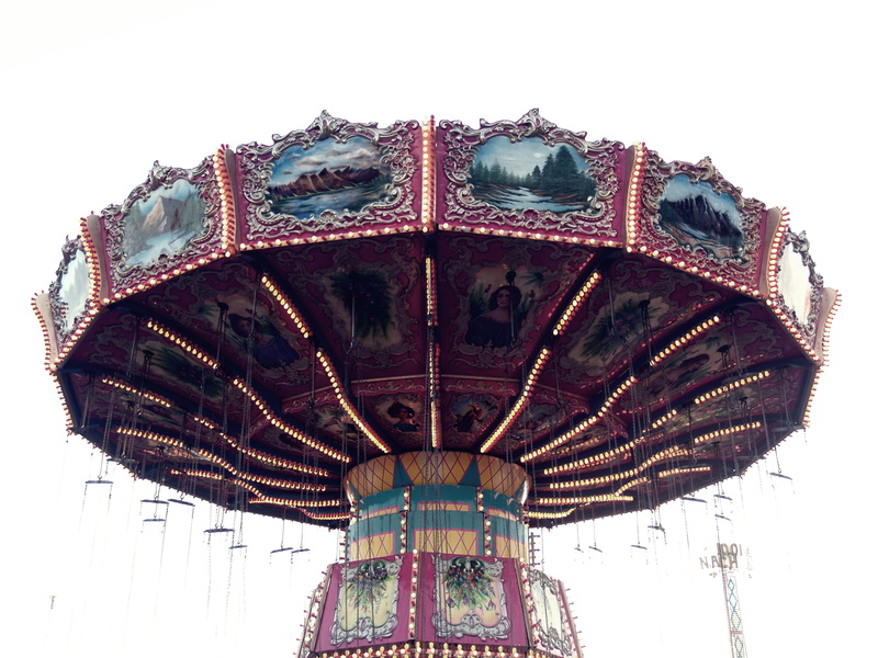 red, low angle view, swings, fairground, nature, day, amusement park, carousel, swing, san francisco, grey, metal, chain swing ride, arts culture and entertainment