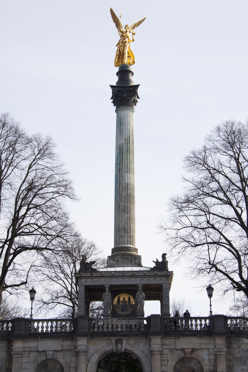 Statue, nike of paionios, architecture, outdoors, travel, corinthian style, sculpture, munich, history, sky, bogenhausen, pillar, no people, bare tree