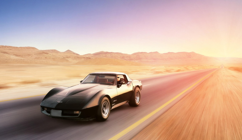 Corvette, Stingray, speed, desert, black, Chevrolet, front, 1080P