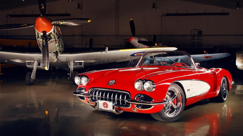 red, Swiss Classic World, convertible, digital, 4k, HD, 2K, Chevrolet Corvette C1, classic