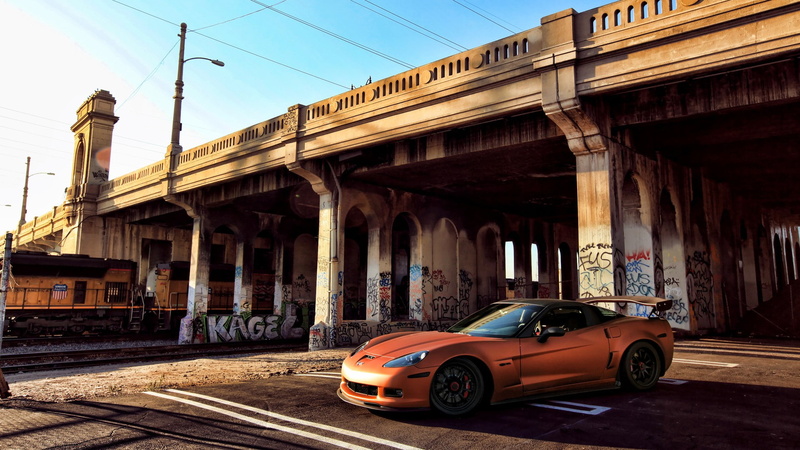 z06, z, corvette, cars, graffiti, 1080P, hd, bridge, chevrolet