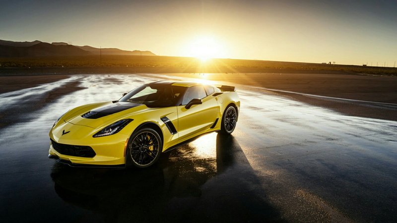 yellow, chevrolet corvette z06, transportation, sunlight, 1080P, road trip, driving, speed, reflection, personal land vehicle, road, automotive design