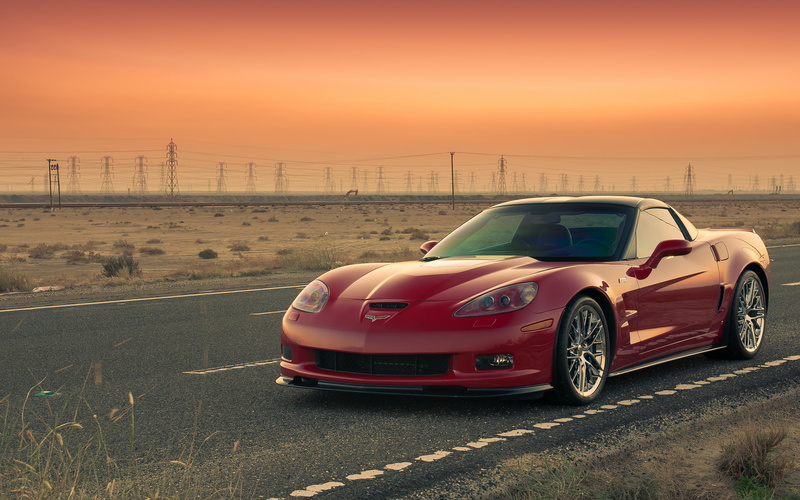 Corvette, 2K, sunset, ZR1, road, Chevrolet