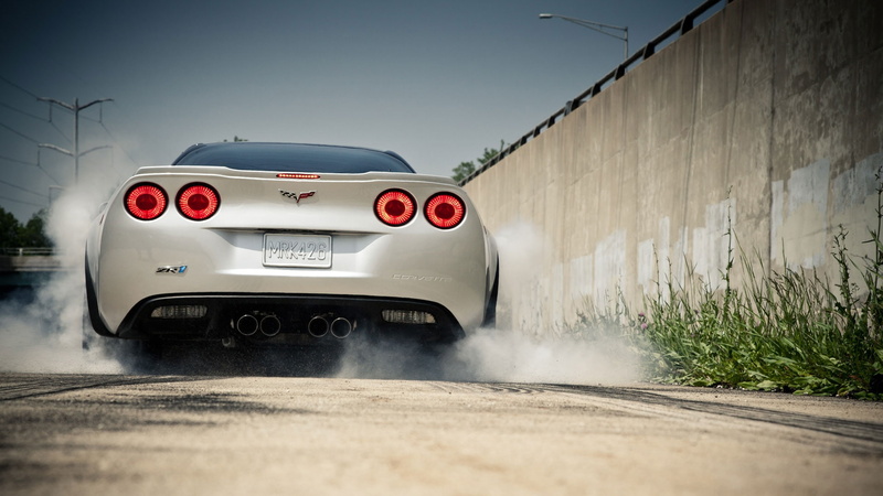 1080P, cars, Vehicle, burnout, chevrolet corvette zr1, back view, silver