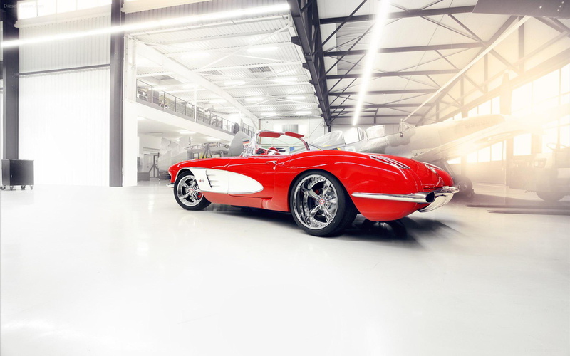 corvette, chevrolet, classic, 1080P, racing, convertible, red, white, pogea, 1959, cars