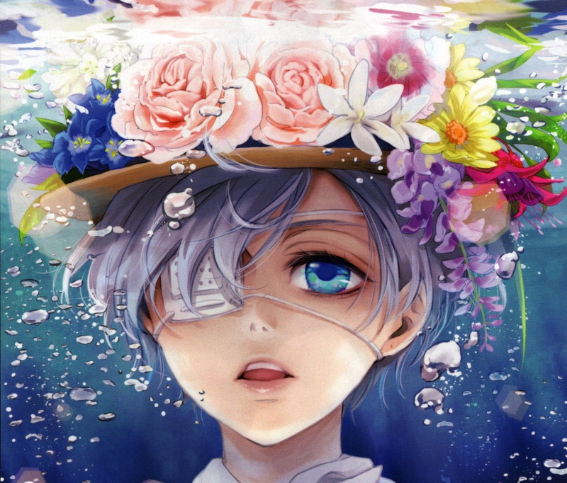 eye, front view, 1080P, female, outdoors, Anime, plant, real people, multi colored, Ciel Phantomhive, nature, close-up, one person, character, portrait