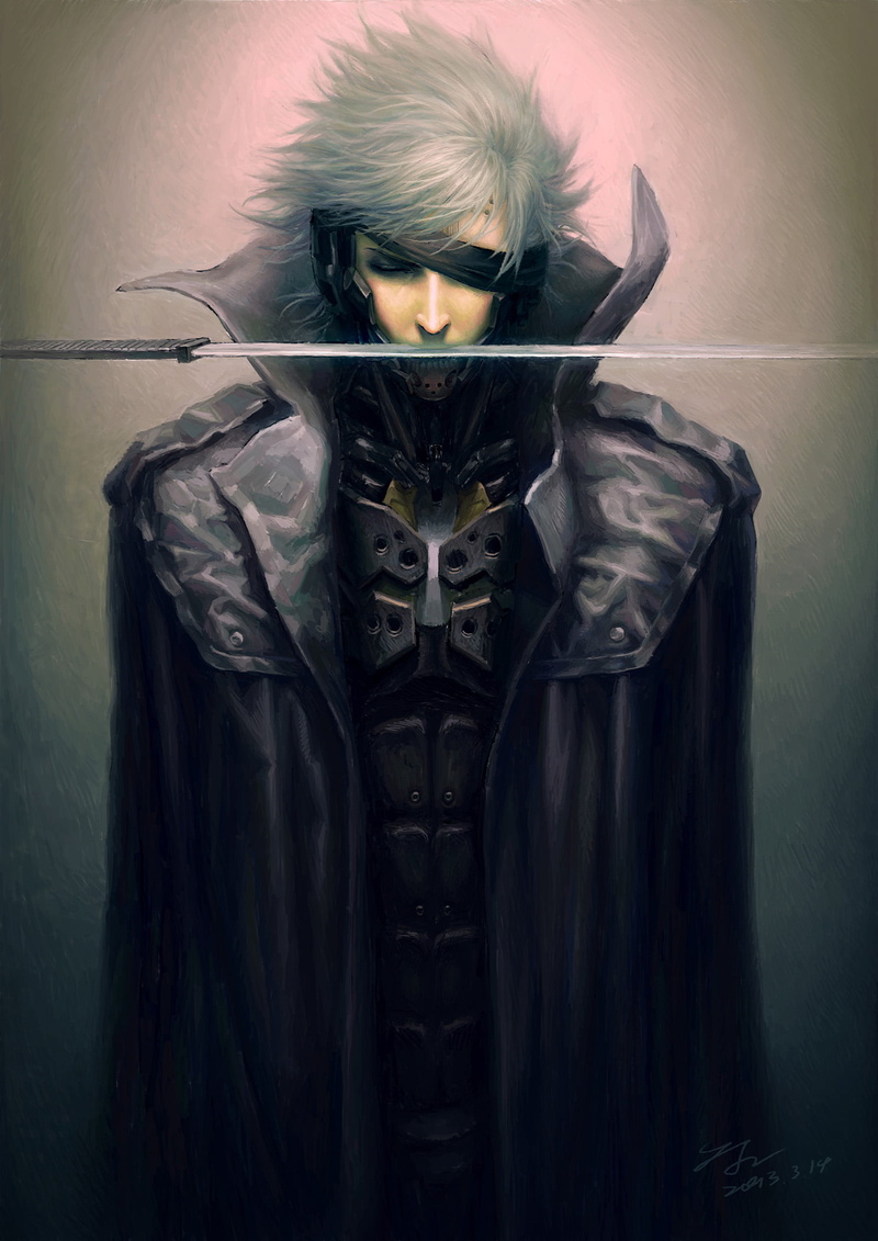 katana, 1080P, white hair, Raiden, armor, eye patch, Zhoujialin, trench coat, Metal Gear Rising: Revengeance, cyborg, Metal Gear