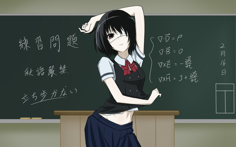 school, women, Anime, front view, real people, publication, hairstyle, casual clothing, holding, Girl, book, bow (Clothing), 720P, lifestyles, Eye Patch