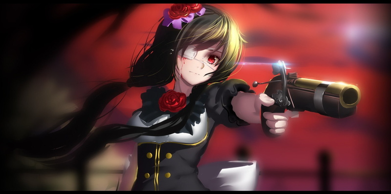 Anime Girls, Tokisaki Kurumi, Eye Patch, Date A Live, artwork, 1080P, gun
