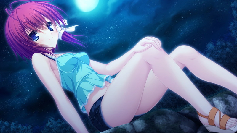 Moon, stars, Grisaia no Kajitsu, 1080P, anime, anime girls, night, heels