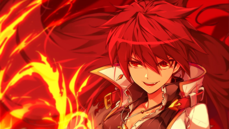 fire, anime girls, 1080P, magic, jewelry, Elesis (Elsword), red eyes, anime, long hair, Elsword