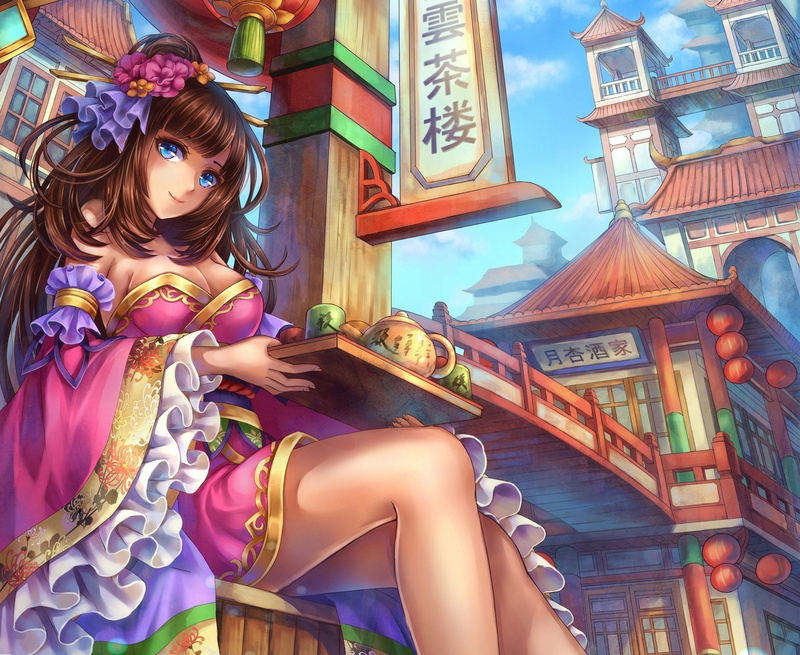 babe, daphne, anime, zhang, sexy, haired, brown, dress, girls, 1080P