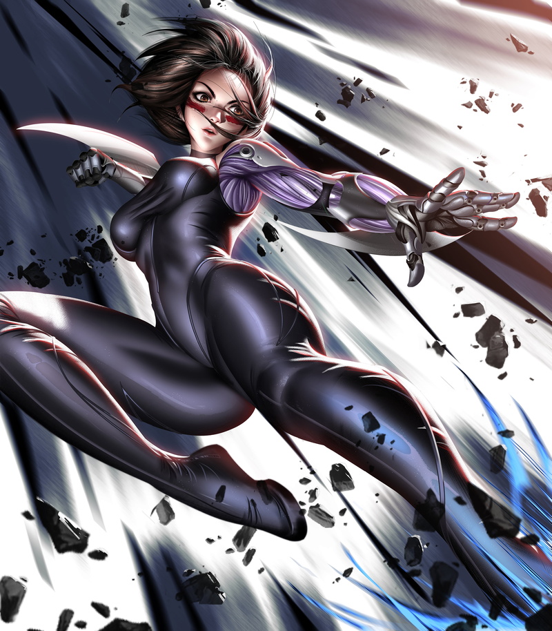 digital, artwork, weapon, movie characters, Alita: Battle Angel, 4K, illustration, Liang Xing