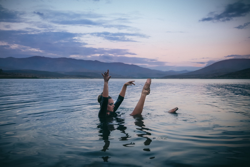 leisure activity, body part, tranquility, reflection, scenics - nature, nature, lake, human arm, sky, 1080P, mountain, tranquil scene, cloud - sky, arms raised