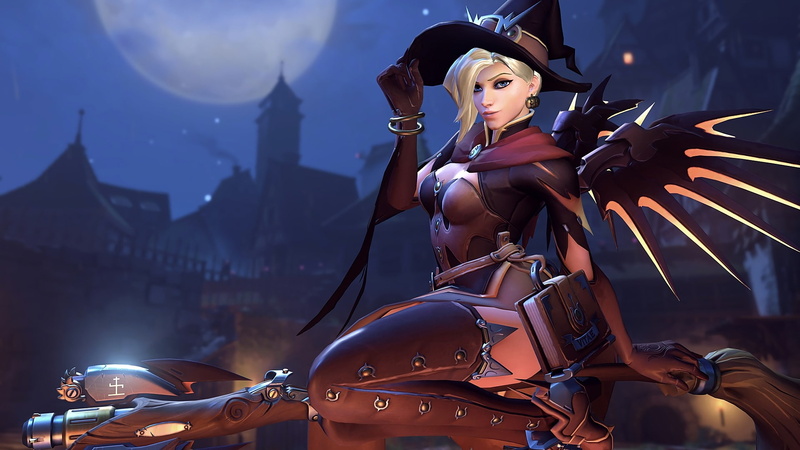 arts, 1080P, woman-girl-witch-halloween-mercy-overwatch-hat