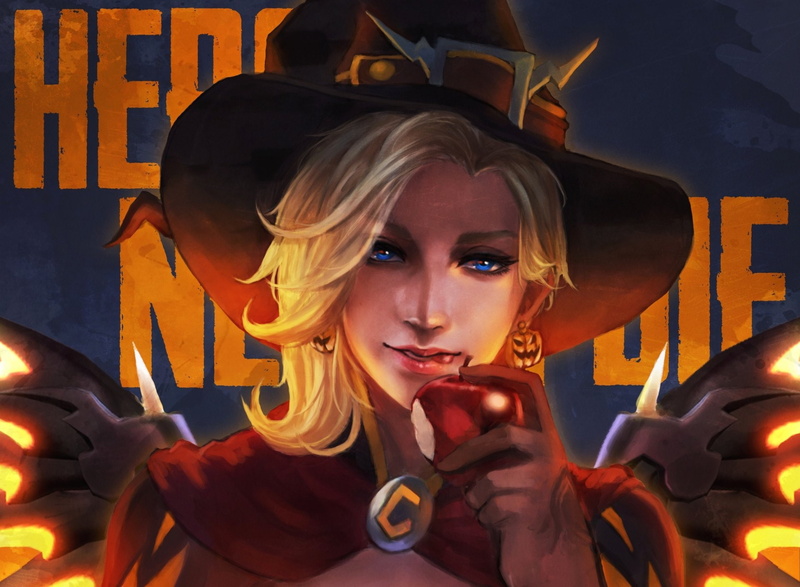 Overwatch, Mercy (Overwatch), Face, Video Game, Blonde, Blue Eyes, Witch Hat, 1080P, League Of Legends