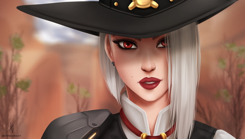 1080P, Overwatch, Lipstick, Girl, Red Eyes, Ashe (Overwatch), White Hair, Face, Video Game
