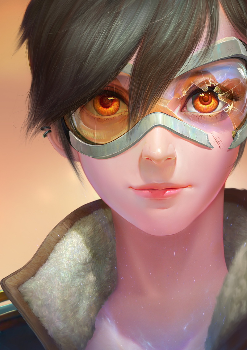 2K, JOO YANN ANG, Overwatch, Tracer (Overwatch), Portrait Display