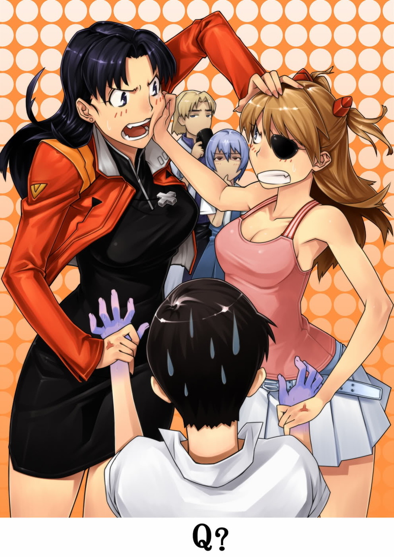 Neon Genesis Evangelion, Ritsuko Akagi, men, indoors, Katsuragi Misato, mask, Ayanami Rei, human body part, couple - relationship, heterosexual couple