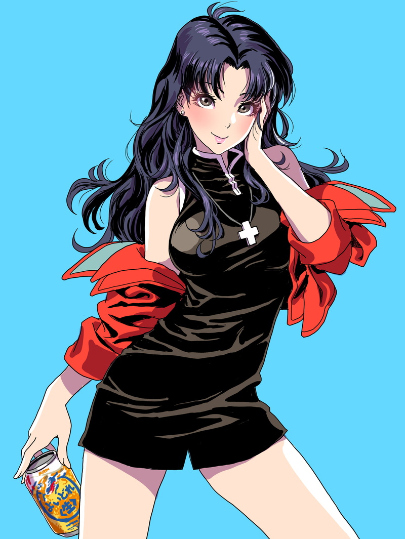 Katsuragi Misato, black dress, 2K, Neon Genesis Evangelion, red jackets