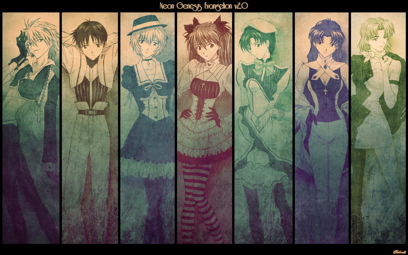 no people, human representation, 2K, Ayanami Rei, Neon Genesis Evangelion, in a row, collection, close-up, male likeness, multi colored, female likeness