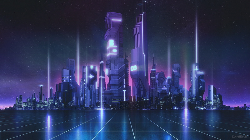 futuristic city, neon, building, lights, 5K, futuristic