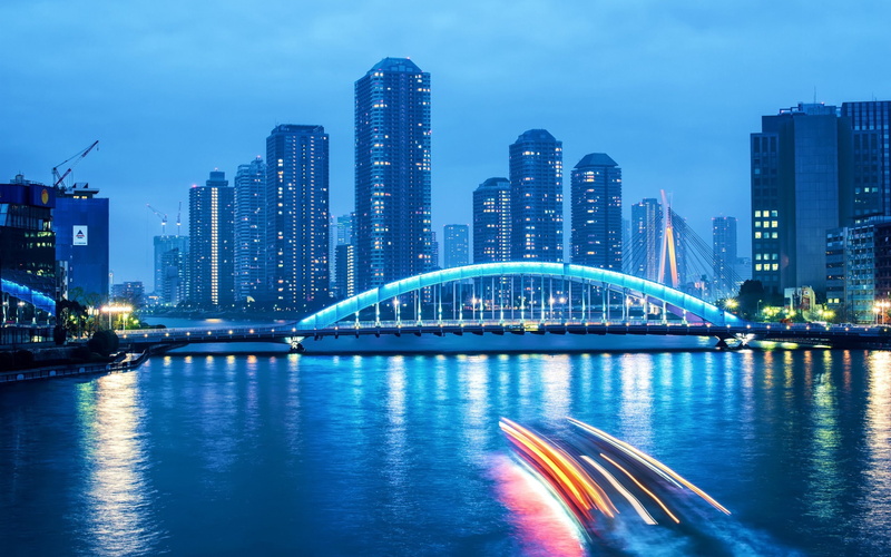 water, time, landscape, skyscraper, near, photography, transportation, modern, bridge, financial district, illuminated, architecture, tokyo