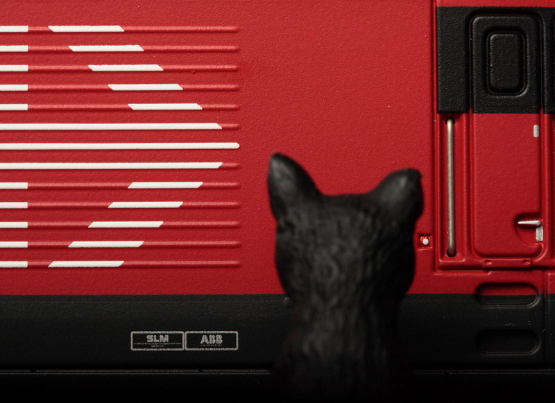 feline, sign, sbb, cat, domestic animals, vertebrate, re460, theme details, mammal, toy cat, white, railway model, domestic, red, day, whisker, one animal