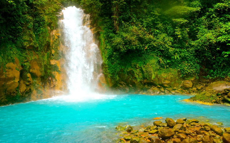 hd, central, celeste, waterfall, rica, photo, rio, 1080P, costa, america
