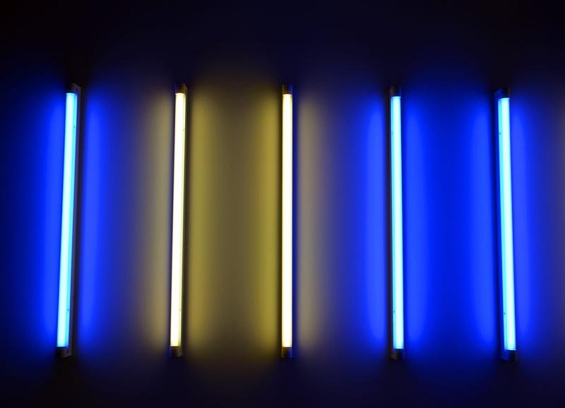 nightlife, indoors, art, neon light, 4K, stage - performance space, art installation, no people, bars, dark, event, blue, entertainment event, purple