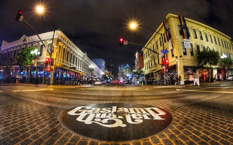 Gaslamp Quarter, 5K, city street, transportation, building exterior, sign, gaslamp, road, Market Street, City, California, built structure, office building exterior