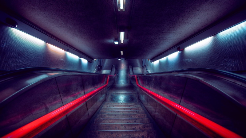 red, stairs, escalator, 1080P