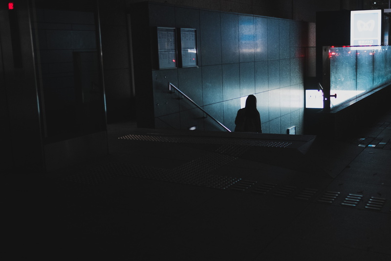 4K, sunlight, real people, shadow, lifestyles, women, day, full length, rear view, neon light, tokyo, men, adult, night, one person, building, sitting