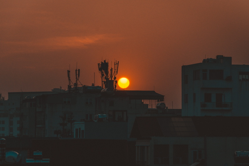 buildings, sun set, 4K, rural, cloud - sky, dusk, sun, urban, city, evening, vietnam, no people, illuminated, machinery, apartment, hanoi, late, orange color