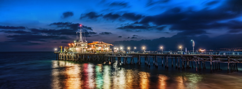 Lights, santa, built structure, hd, outdoors, digital, Night, pollution, California, cloud - sky, 5K, illuminated, grey, Ocean, nature, Santa Monica, monica