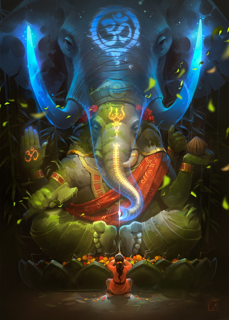 Ganexa, representation, elephant, Alexandra GaudiBuendia Khitrova, drawing, indoors, 1080P, art and craft, night, multi colored, nature, illuminated, no people
