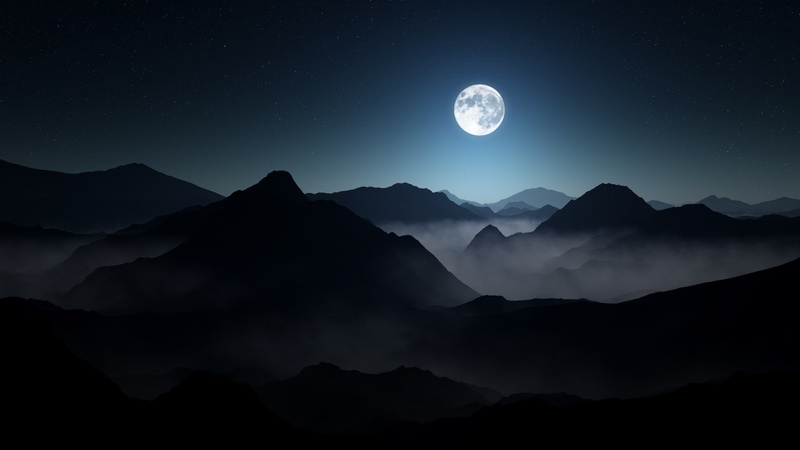 nature, full moon, silhouette, planetary moon, no people, Dark, mist, outdoors, Moon, sky, tranquility, mountain range, mountain, landscape, beauty in nature