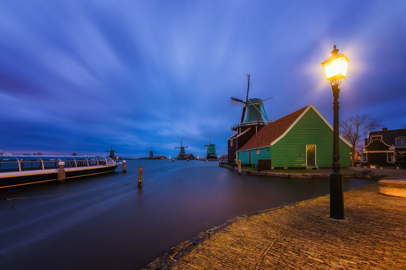 cloud - sky, lantern, illuminated, mill, the sky, street light, dusk, sky, village, street, lighting, nature, tower, blue, water, canal, houses, architecture