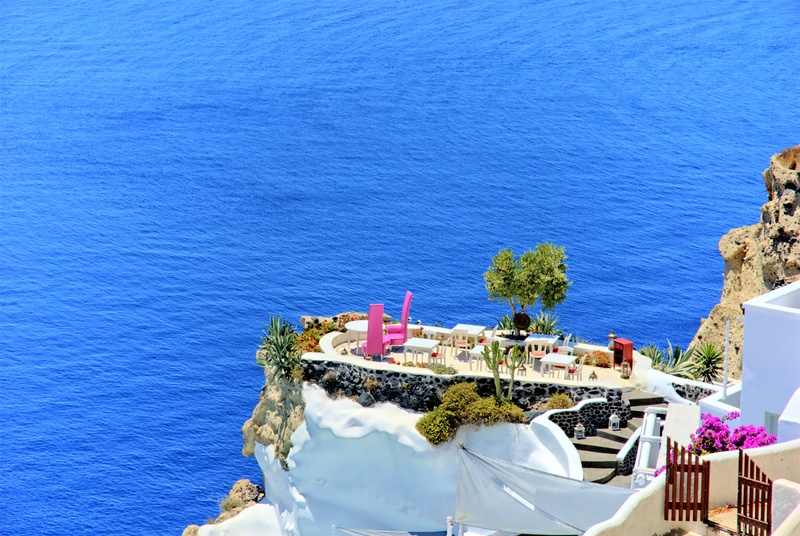 building exterior, scenics - nature, near, outdoors, sea, island, land, party, blue, holidays, building, coastline, santorini, architecture, mediterranean Countries