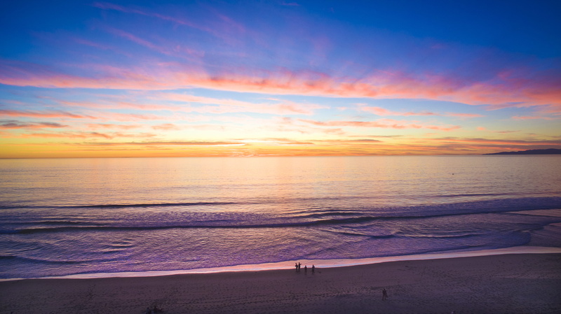 sky, sea, horizon, cloud - sky, arial view, outdoors, beauty in nature, california, beach, nature, tranquility, horizon over water, hermosa beach, sunset