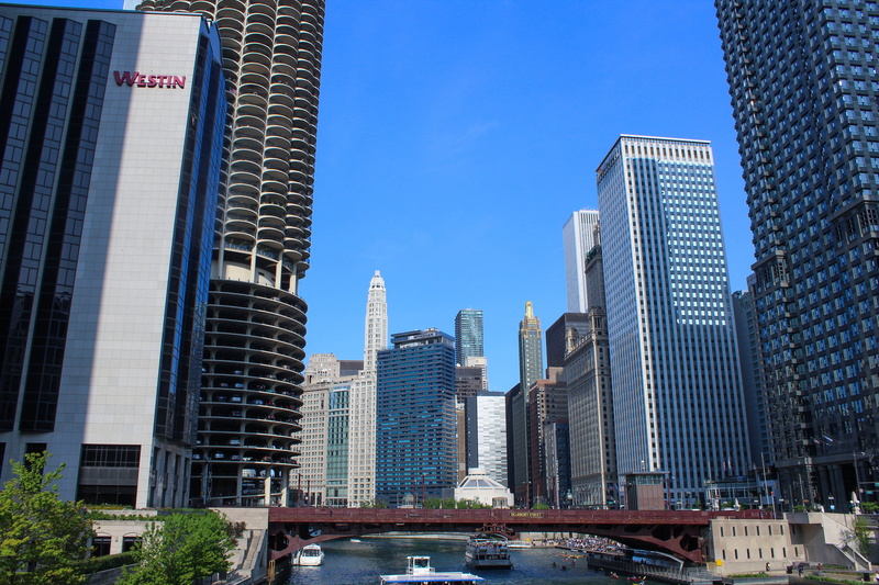 5K, transportation, tower, blue, cityscape, office, office building exterior, summer, modern, building, travel destinations, built structure, water, chicago