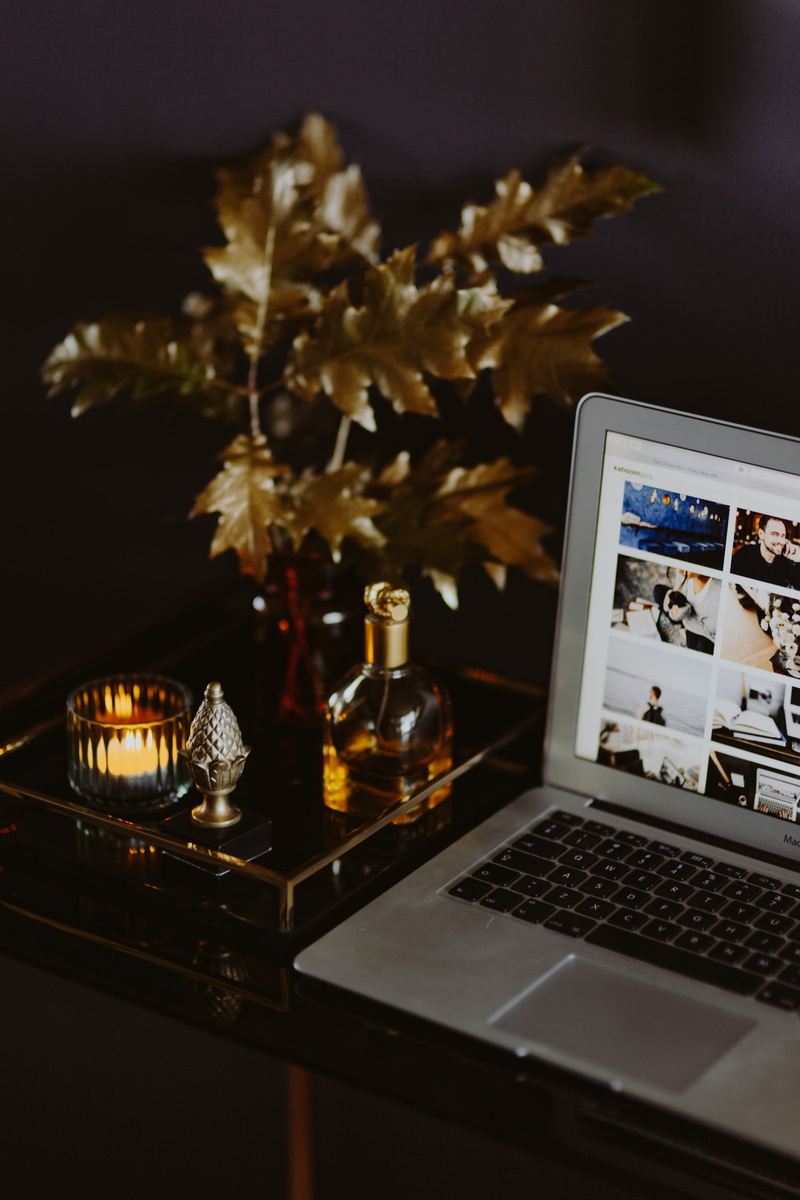 black desk, macbook, no people, indoor, gold frame, connection, elegance, phone, screen, flowering plant, work, iphone, mobile, vase, art, golden, home interior