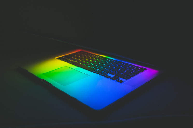 social medium, black background, green color, technology, macbook, 4K, multi colored, rainbow, illuminated, computer, wireless technology, indoors, black