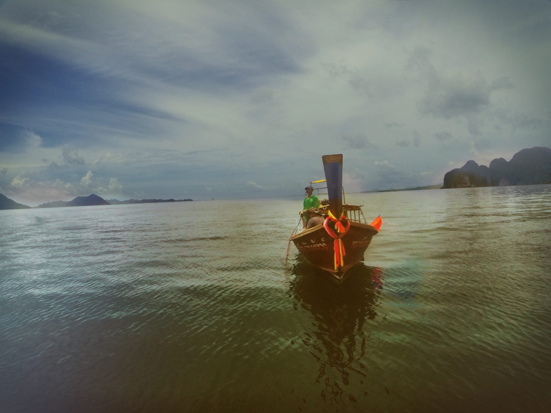 fishing boat, nature, outdoors, waterfront, beauty in nature, krabi, scenics - nature, horizon, tranquility, horizon over water, tranquil scene, go pro