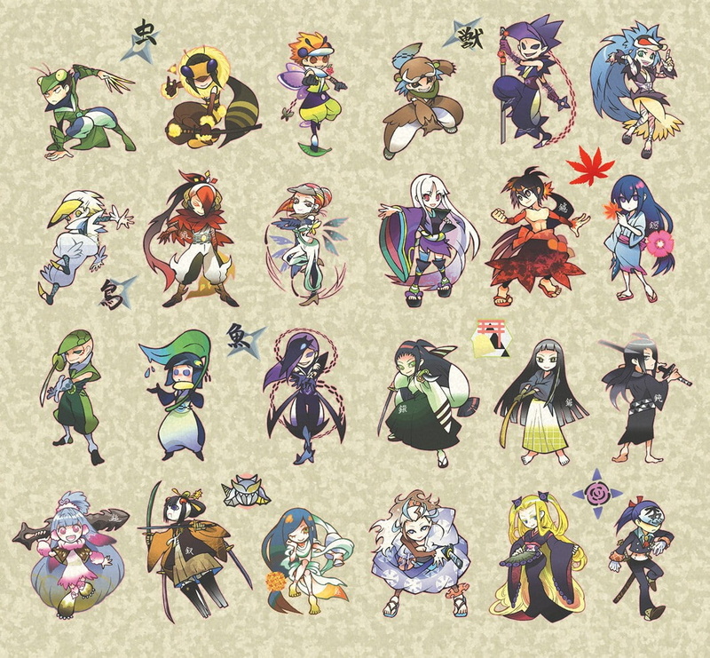 multi colored, Katanagatari, collection, female likeness, anime, 480P, high angle view, male likeness, variation, creativity, indoors, human representation
