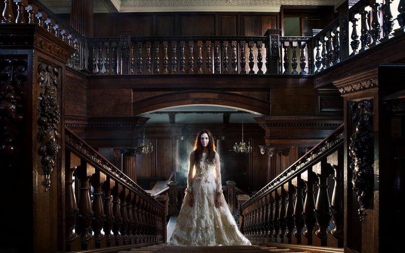 Railings, Dress, sleeveless, women, floral, s, wedding, Stairs, Girl, White, Room, 1080P